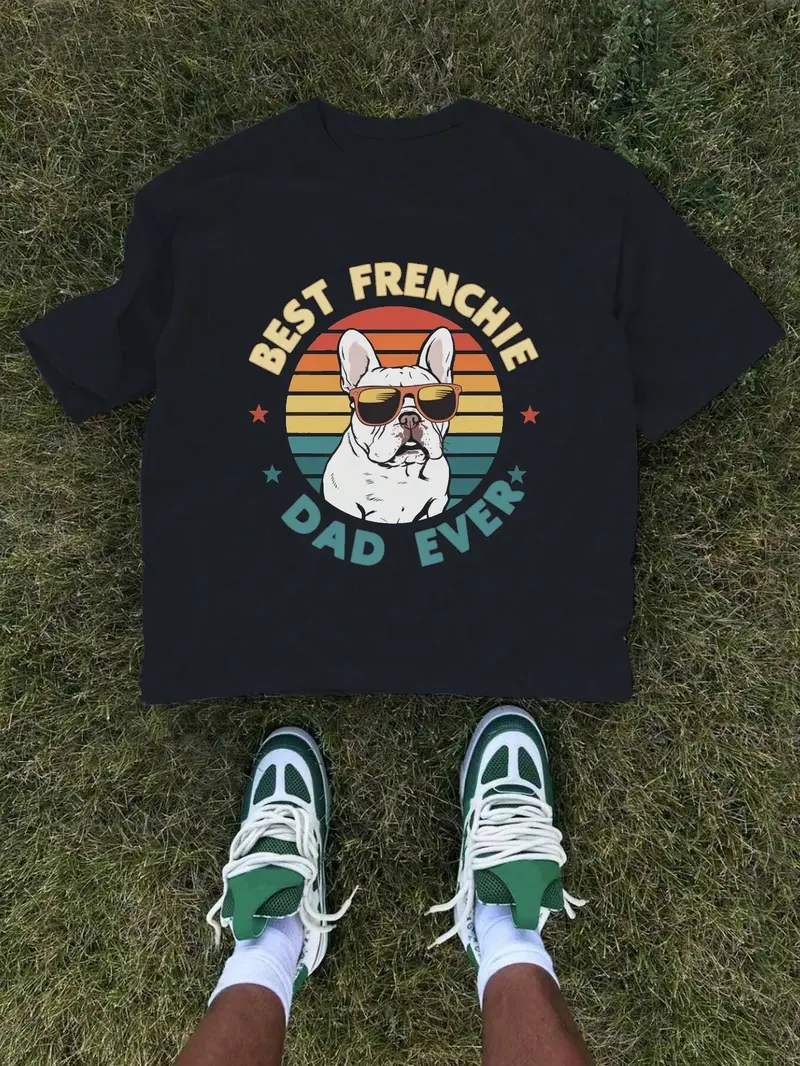 French Bulldog Sunglasses BEST FRENCHIE Pure Cotton Men's T-Shirt Comfort Fit