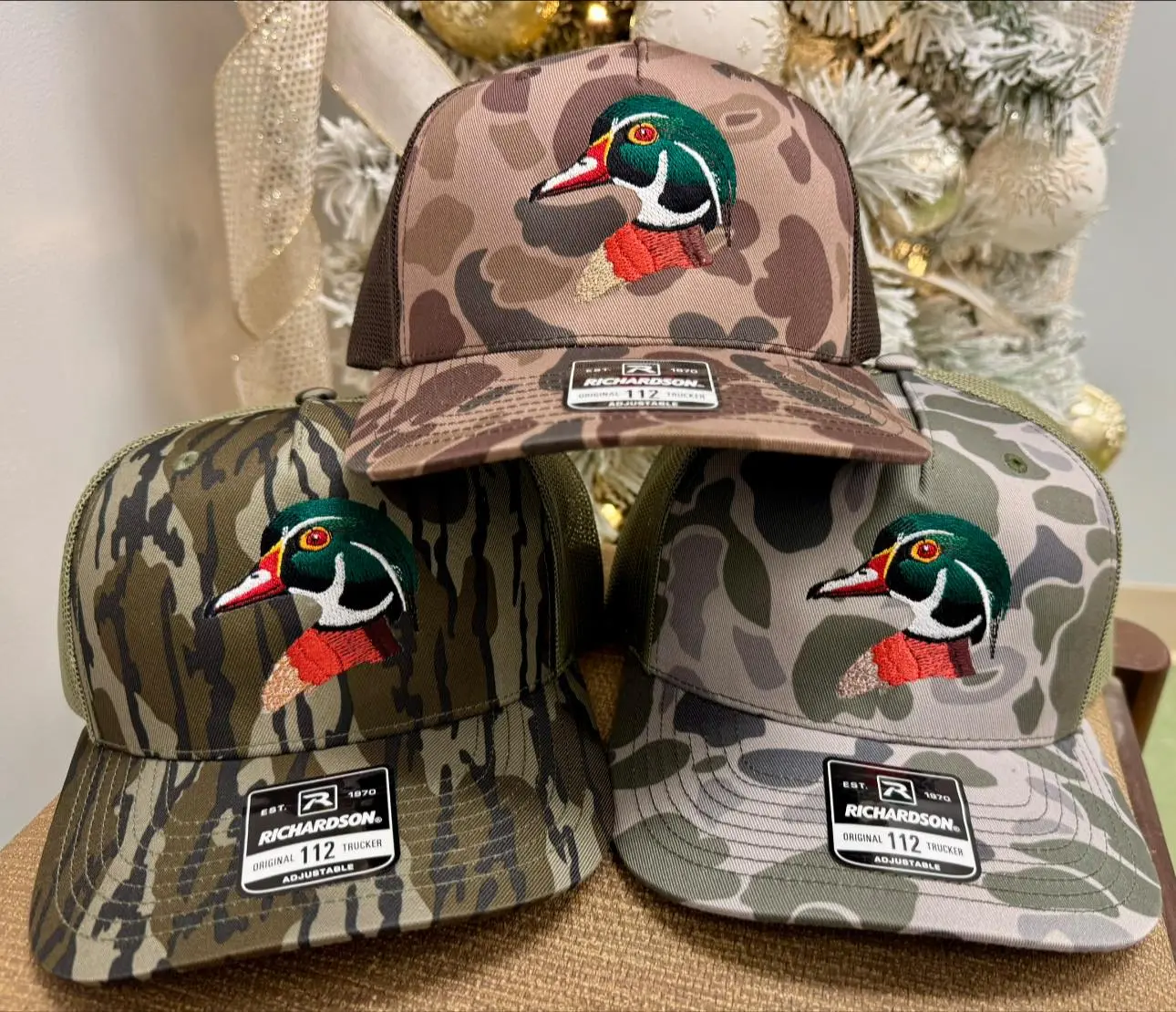 Wood Duck Camo Hat Bottomland Bark Camo Marsh Camo High Detailed Embroidery Richardson Hat
