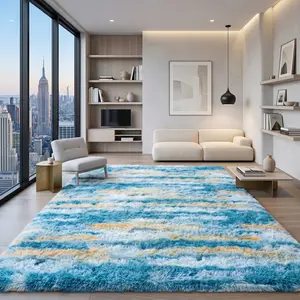 BLIOWL Soft Shag Area Rug Abstract Blue Yellow – Plush Fluffy Rug Non Slip Large Size Carpet for Bedroom Living Room Nursery, Luxury Modern Floor Rug for Kids Boys Girls Room Dorm Apartment Home Decor