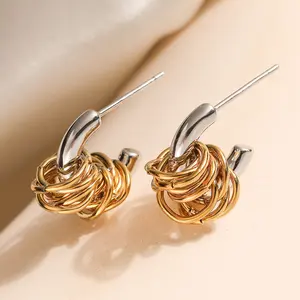 Niche & Creative: Coiled C-Shaped Stainless Steel Earrings — Mini, Distinctive, and Two-Tone Studs for Women