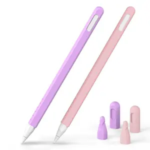 Solid Color Silicone Stylus Case, 2 Counts Stylus Protective Cover with 4 Nib Covers, Tablet Accessories Compatible with 2nd Gen Pencil / Pro 2024