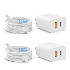 JOZASHON 2Pack iPhone Charger 20W Dual Port USB Fast Wall Charger Block 10FT Super Fast Charger Cable USB C for iPhone 14, 13, 12, 11 Pro Max, XR, XS, iPad More Charging for Electronic Smartphone and Cellphone Lightning