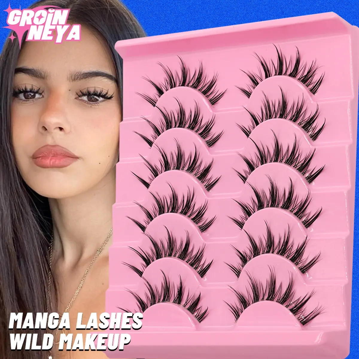 GROINNEYA 6 Pairs False Eyelashes Set, Thin Fluffy Soft Wispy Volume Set 3D Faux Mink Lashes Natural Look Clear with Band Easy to Apply Criss-Cross Strip Lashes For Daily Use At Home Or On-The-Go