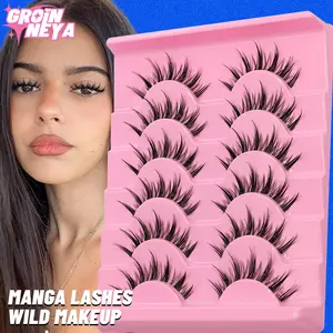 GROINNEYA 6 Pairs Thin Spiky Fluffy False Eyelashes Soft Wispy Lashes 3D Faux Mink Lashes Natural Look Lashes Extension Makeup Eyelash Extensions Clear with Band Easy to Apply Criss-Cross Full Strip Lashes For Self Use At Home Or On-The-Go For Daily Life