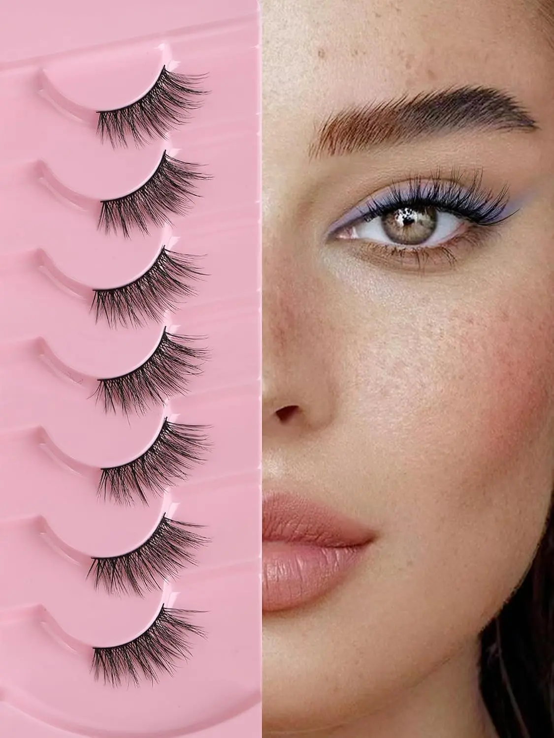 7 Pairs Half False Eyelashes, 14Mm Wispy Cat Eye Half Lashes, Soft C Curl Strip Lashes With Thin Band, Natural 3D Volume Reusable Faux Lashes