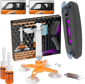 Windshield Repair Kit, Windshield Crack Repair Kit with Suction Cup Curing Light, 2 Pcs Car Glass Repair Kit Quick Fix for Chips & Cracks, Windshield Chip Repair Kit, Automotive Nano Fluid（Orange）