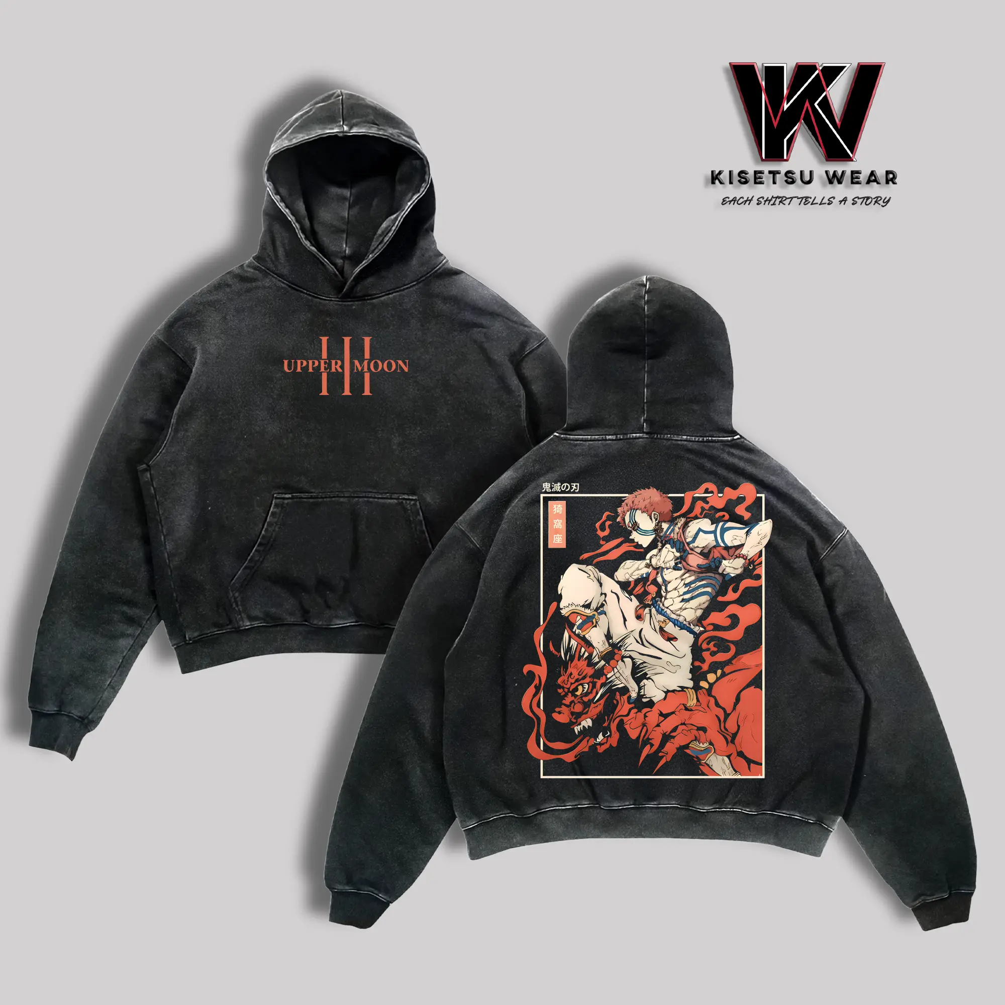 Akaza Upper Moon 3 Hoodie, Demon Slayer Infinity Castle Arc Graphic Hoodies, Vintage Washed Oversized Anime Gym Tank Top, Soft Cotton Streetwear Clothes, Unisex Manga Apparel, Gift for Demon Slayer Fans