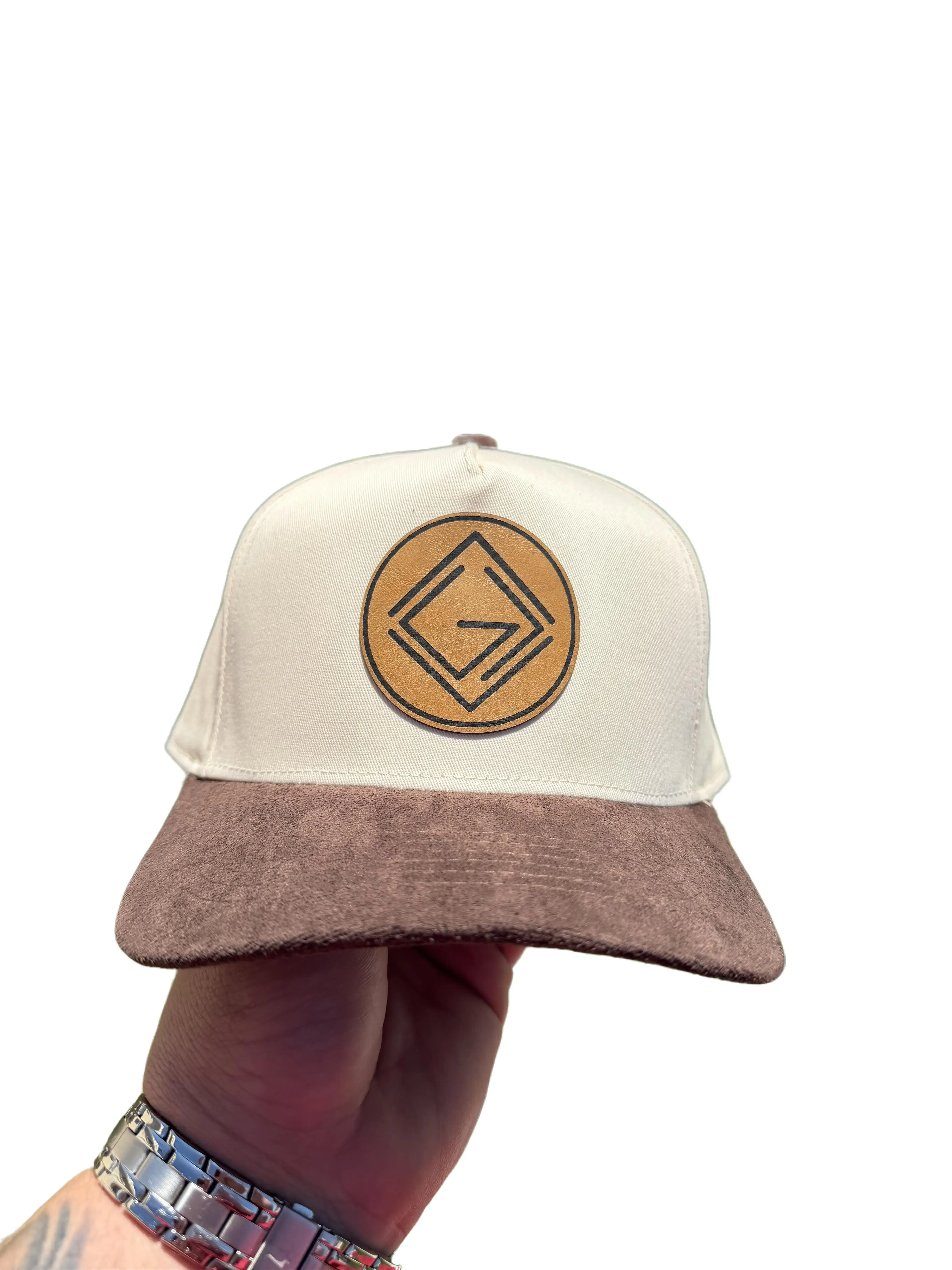God Greater Than Highs and Lows Leatherette Patch Hat (Cream/Brown) – Unisex (Cream/Brown)