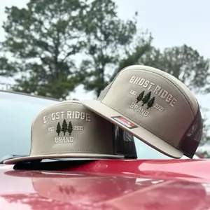 Loden Richardson 168 7 Panel Hat with Ghost Ridge Brand Logo, Dark Color, Featuring Pine Trees Design
