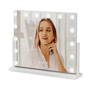 Explorinox LED Vanity Mirror with 14 Bulbs 22x17 inch 3 Color Modes 10X Magnifying Touch Control AC Powered Tabletop Cosmetic Mirror for Bedroom 360° Rotation Quick Defog Shatterproof Glass