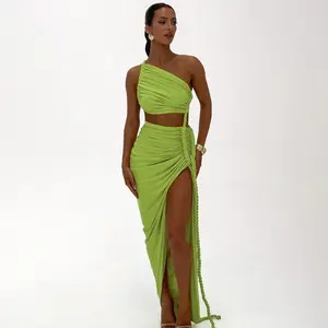 Asymmetric Braided Strap High Slit Maxi Dress Women 2025 Summer & Fall New Sexy Casual Elegant Party Club Dating Dress Beach Vacation Outfits Dresses