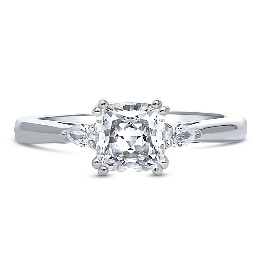 BERRICLE Sterling Silver 3-Stone Wedding Engagement Promise Rings for Her, 1.25 Carat Cushion Cut Cubic Zirconia CZ Ring