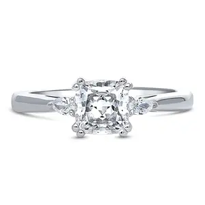 BERRICLE Sterling Silver 3-Stone Wedding Engagement Promise Rings for Her, 1.25 Carat Cushion Cut Cubic Zirconia CZ Ring