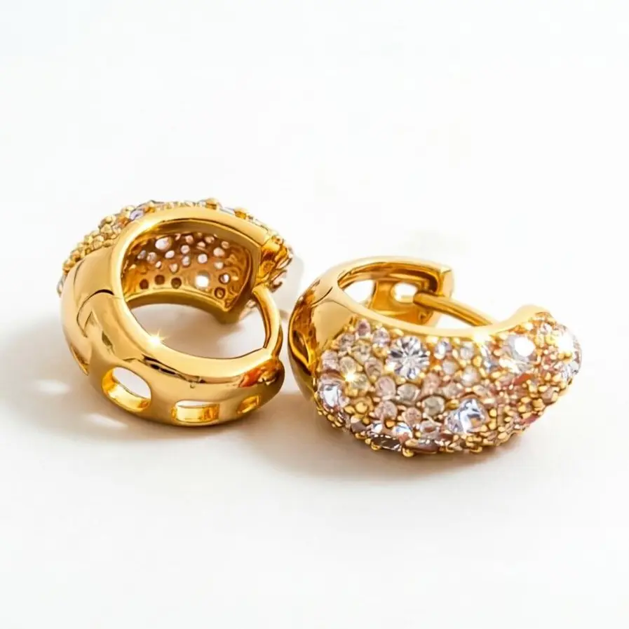 Premium Copper Gold Zirconia Hoop Earrings - Hypoallergenic, Tarnish-Proof, Lightweight with Secure Clasp, Stylish Jewelry for Women & Men, Men's Earrings, Idea l Valentine’s Day Gift Cartilage Studs womens gifts