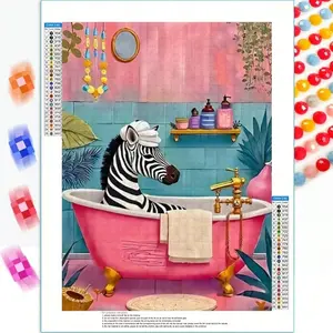 A Diamond Painting Kit with Multiple Size Options (11.81X15.75 inch) Featuring a Pink Bathroom And Zebra Design, Fully Drilled Round Mosaic Handmade Art, Perfect for Home Decor Gifts, Birthdays, And an Ideal Present for Birth