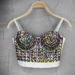 Elevated Going Out Corset Tank Tube Halter Tops Bra Blusas Short Hand-Stitched Beading Rhinestone Colorful Glisten weigthed Vests Woman Sexy Clothes Girls Summer Spring Hook Hot Wedding Party Blind Date Stage Party Shaper Ladies Crop Halter Tube Top