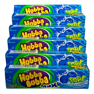 WRIGLEY'S HUBBA BUBBA MAX SOUR BLUE RASPBERRY 5 PCS PACK OF 6 Candy Sweet Gum Flavor Tangy