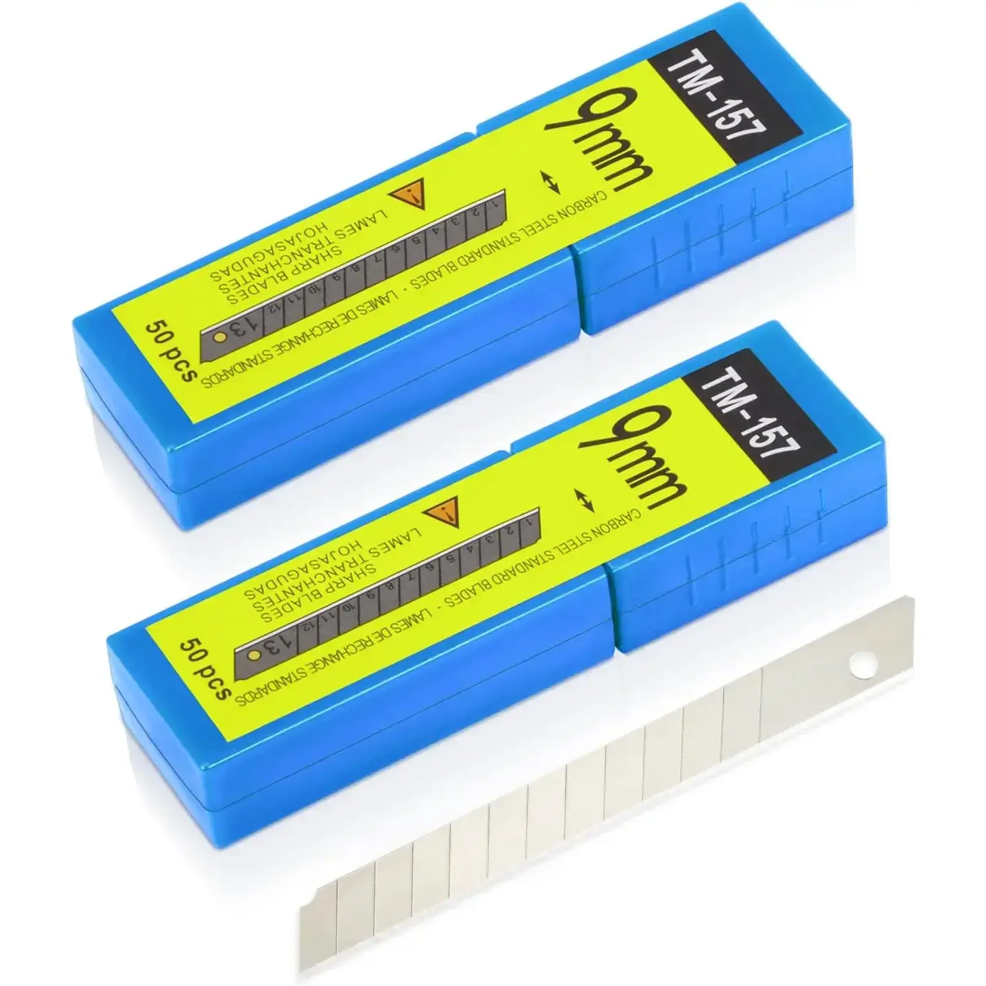 100PCS Hardened 9mm Snap-Off Box Cutter Replacement Blades, 60-Degree Carbon Steel Multipurpose Blades for Precision Work, Compatible with Most Retractable Office Cutting Supplies, Ideal for Cardboard & Fabric Cutting