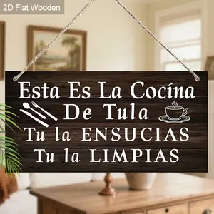 1pc Spanish Fun Wooden Kitchen Pendant, 2D Flat "Tu La Ensucias Tu La Limpias" Design Hangable Hanging Decor, Humorous Kitchen Decor, Kitchen Wall Decor, Spanish Culture, Gift for Kitchen Decor Lovers