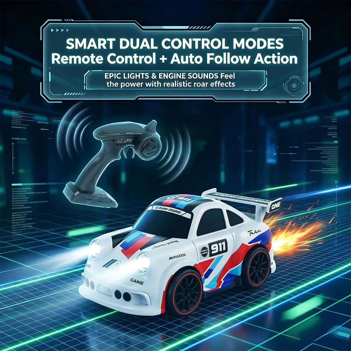 Rechargeable Induction Remote Control Car with LED Lights, Interactive Follow Mode Racing Toy, Perfect Birthday Gift for Kids 3 Modes Motion Sensing RC Car, 2.4G 4WD High Speed Drift Stunt Car, sohochic
