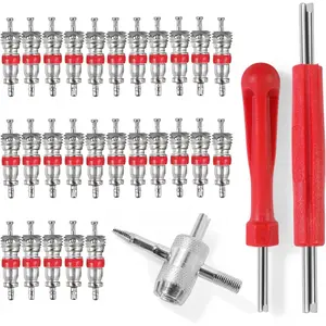 30Pcs Tire Valve Stem Tools, with 3Pcs Tire Valve Stem Removal Tool & 27 Zn Alloy Cores, Multifunction 4in1 Dual Single Head Valve Core Remover Installer Adapters