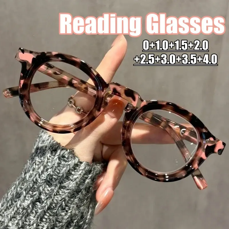 retro round reading glasses women fashion far sight eyewear vintage anti-blue light glasses with prescription lenses+1.0+1.5+2.0