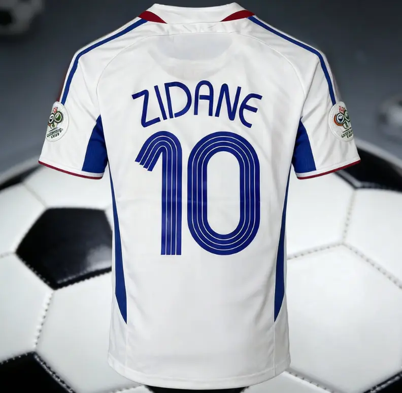 French Legend Inspired White Blue Soccer Jersey Shirt, No.10 Back Graphic Football Fan Top, Short Sleeve Athletic Sports Tee, Retro Match Day Streetwear Apparel