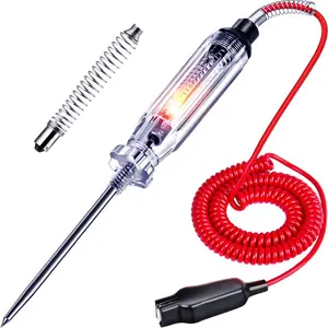 Heavy Duty Automotive Circuit Tester, Premium 6-24V Test Light with Extended Spring Test Leads & Sharp Piercing Probe, Circuit Voltage Tester with Replacement Indicator Light for Car/Vehicles