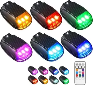Solar Car Roof RGB Strobe Light With Remote Control Cab Signal Lamp Wireless No Punch LED Truck Pickup Warning Lights for Camping Enhanced Night Visibility & Interior Lighting