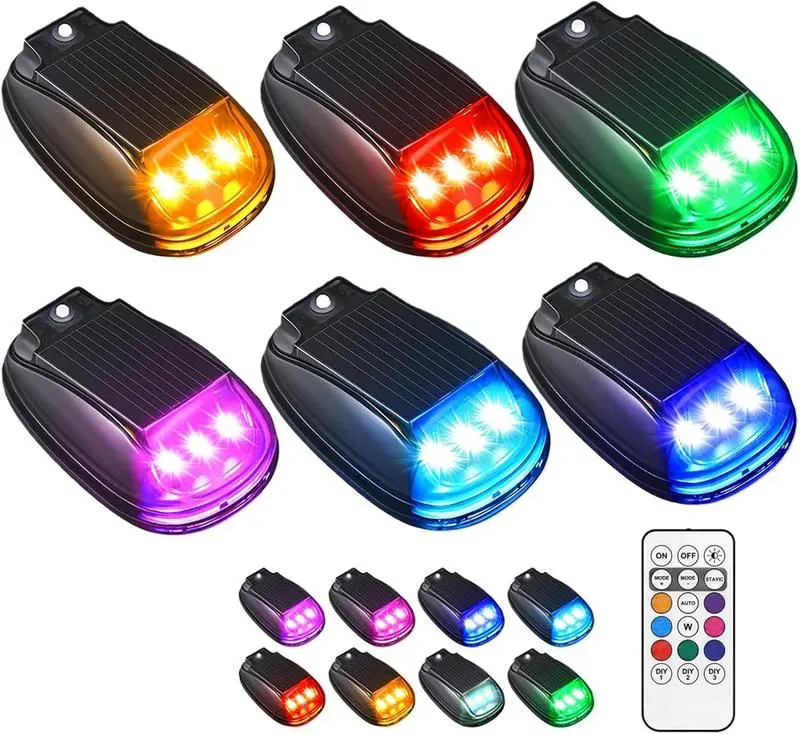 Wireless No-Punch Solar Car Roof RGB Strobe Warning Light with Remote Control, Truck Pickup Cab LED Accessory for Camping, Enhanced Night Visibility & Interior Lighting, Warning Lights