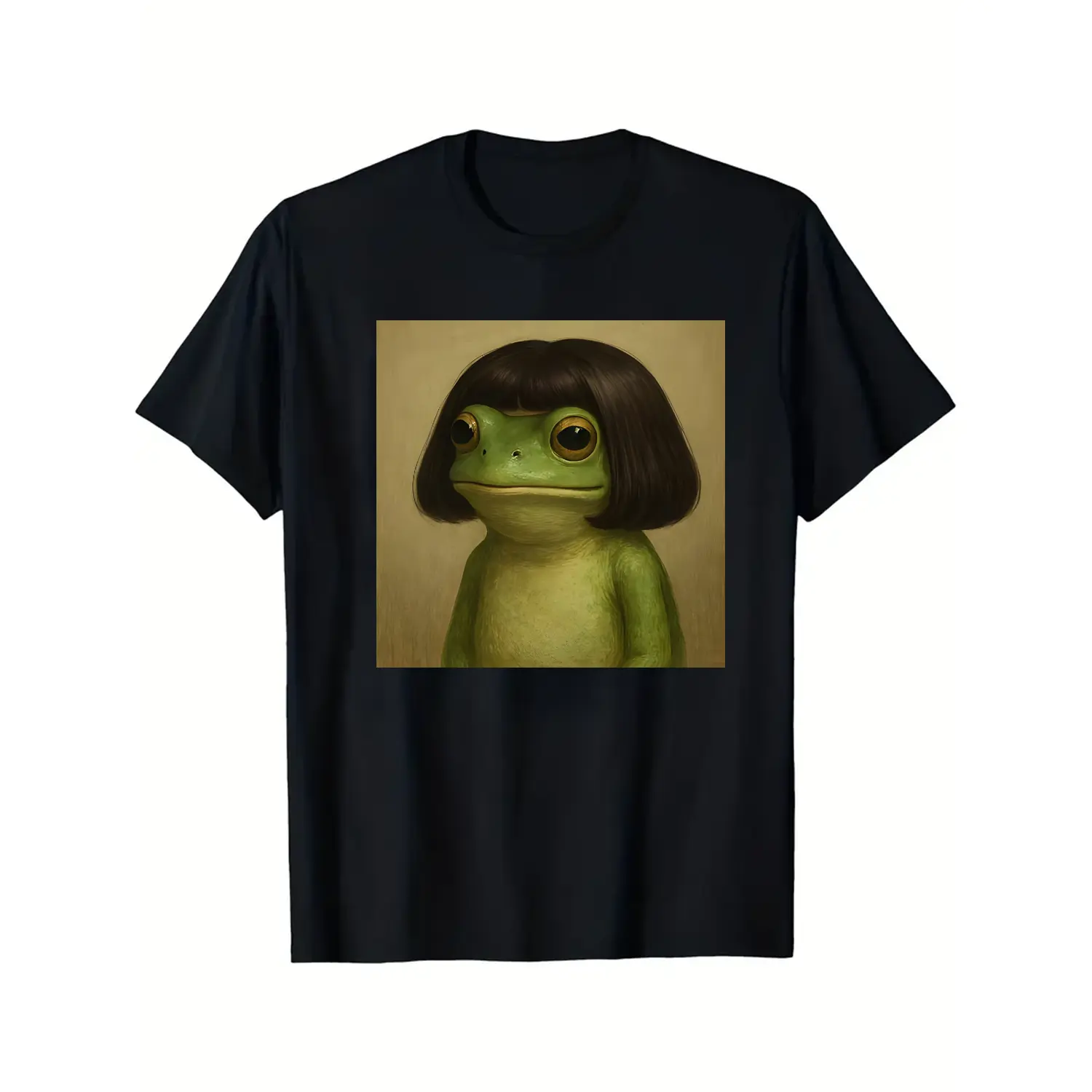 Women's Casual Short-Sleeve Round Neck Cotton T-Shirt, Top with Humorous Frog Face Design