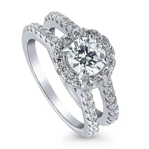 BERRICLE Sterling Silver Halo Wedding Engagement Rings Statement Insert Ring Enhancer for Women, Round Cut Cubic Zirconia CZ