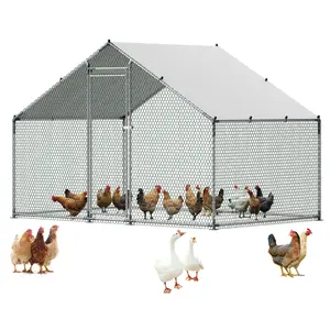 【DealsForYouDays】VEVOR Large Metal Chicken Coop, 9.8 x 6.6 x 6.6 ft, Walk-in Chicken Runs with Waterproof Cover, Spire Roof Hen House Enclosure with Lock, Outdoor Duck Rabbit Cage Poultry Pen for Backyard, Farm, Yard