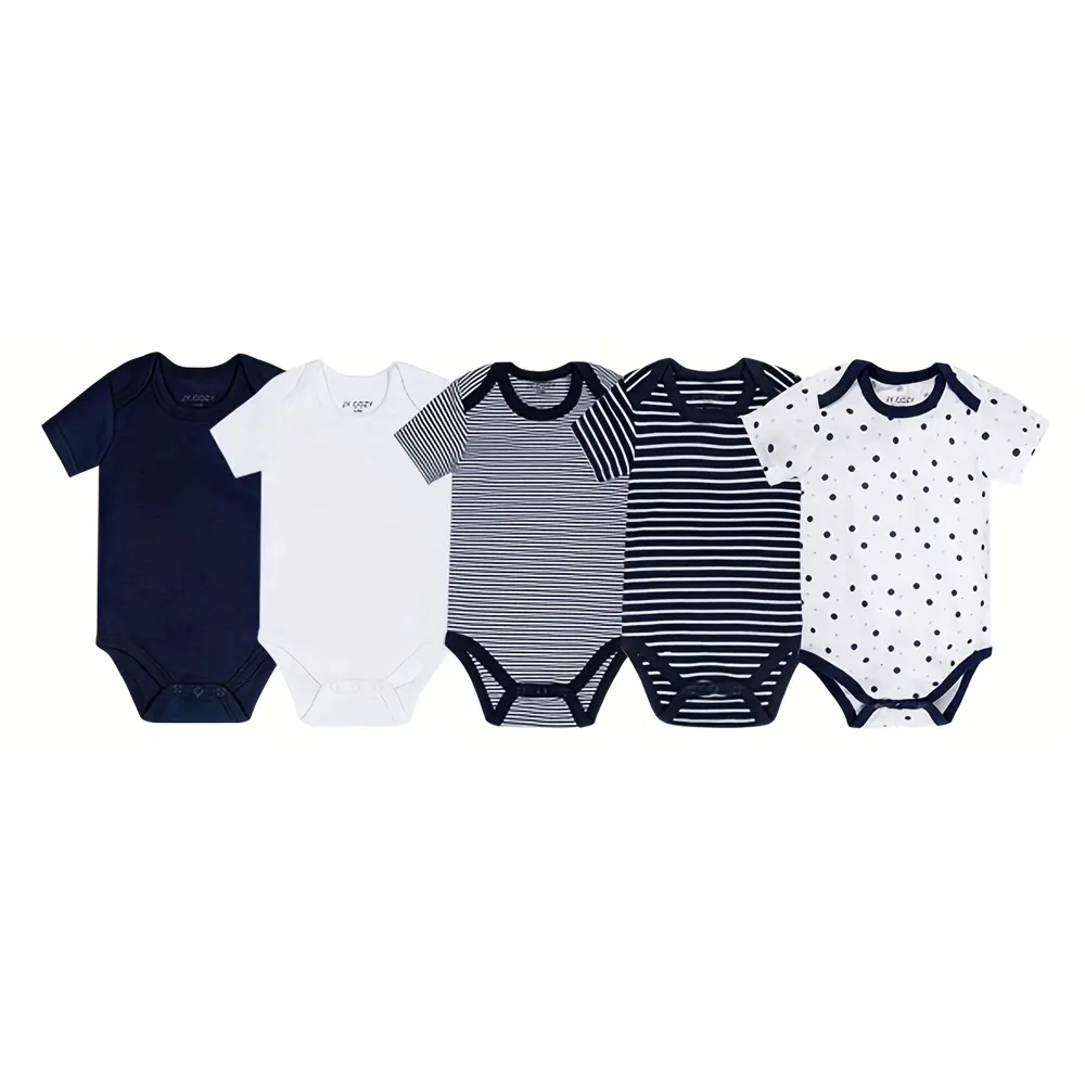 JY.COZY FOR BABY Baby dBoy Clothes Onesie 5 Pieces Set 100% Organic Cotton 5 Bodysuits or 5 Pants Infant Pajamas Homewear Newborn Outfits Hypoallergenic Breathable Stretchy OEKO-TEX Certified for All Seasons Playdate Christening Photo Shoot