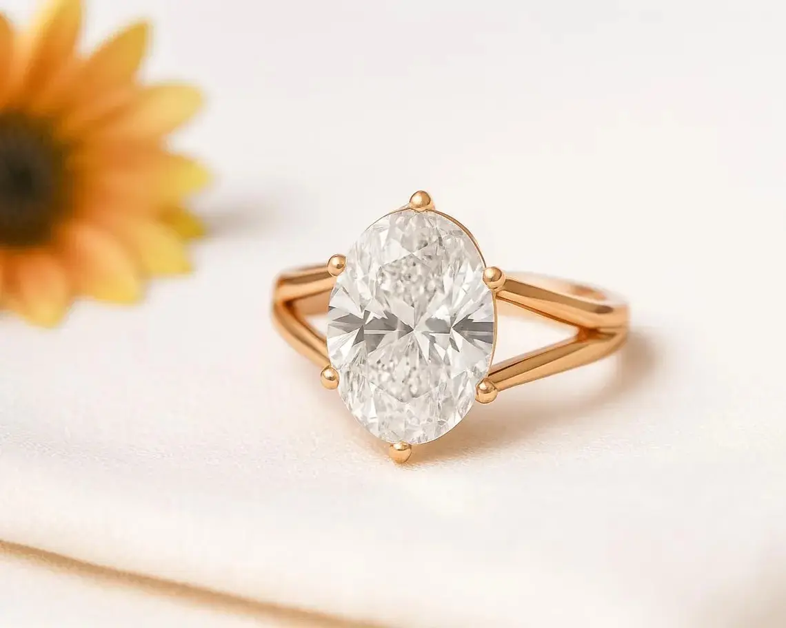 3 Carat Oval Lab Grown Diamond Ring, 18K Gold Solitaire, IGI Certified