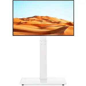 Modern Swivel Floor TV Stand Base for TVs up to 70 inch with Apple TV Roku Ultra Mount, White