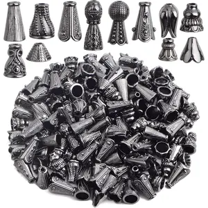 100 Gram (About 110-150pcs) Assorted Styles Cone Bead Caps Tibetan Alloy Flower Spacer Bead Caps Tassel End Caps for DIY Crafts Jewelry Making Supplies, Gun Black