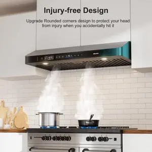 BRANO 36 Inch Under Cabinet Range Hood，Voice/Gesture/Touch Control, 900 CFM with 4-Speed Exhaust Fan, Stainless Steel Stove Hood with LED Lights, Baffle Filters