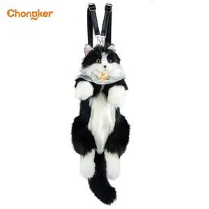 【TikTokShopBacktoSchool】Chongker Stylish Daypack Plush Cat Backpack - Realistic Stuffed Animal Fashion Accessory & Unique Gift for Cat Lovers - 1 Set Gift Wrap