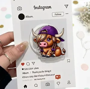 Highland Cow With Purple Hat Phone Grip Magsafe, Lovely Baby Cow Kindle Grip, Cute Highland Cow Grip Holder, Cartoon Phone Grip, Gift for Girls Boys