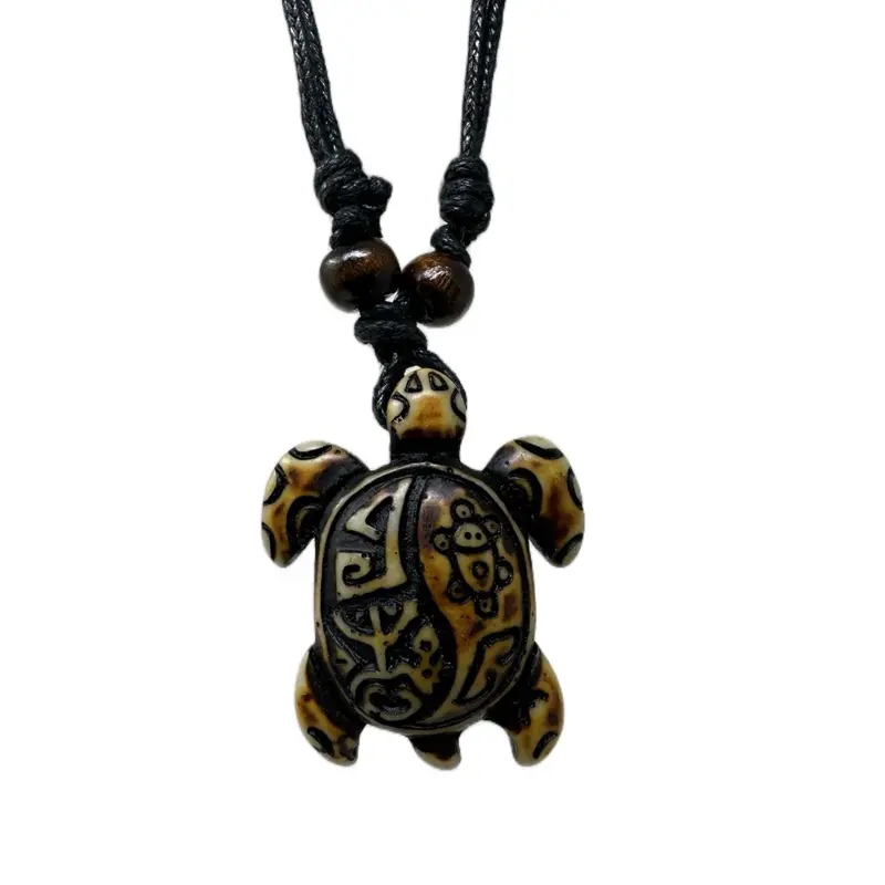 Puerto Rico Sea Turtle Necklace with Taino Symbols Adjustable Resin Pendant 16-30 Inches White or Brown Lightweight Unisex Jewelry Beach Vibes Spiritual Expression