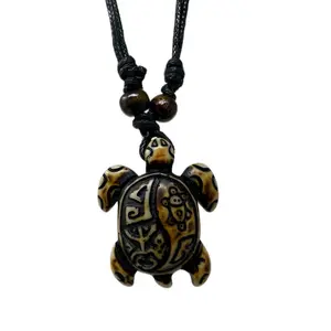 Puerto Rico Sea Turtle Necklace with Taino Symbols Adjustable Resin Pendant 16-30 Inches White or Brown Lightweight Unisex Jewelry Beach Vibes Spiritual Expression