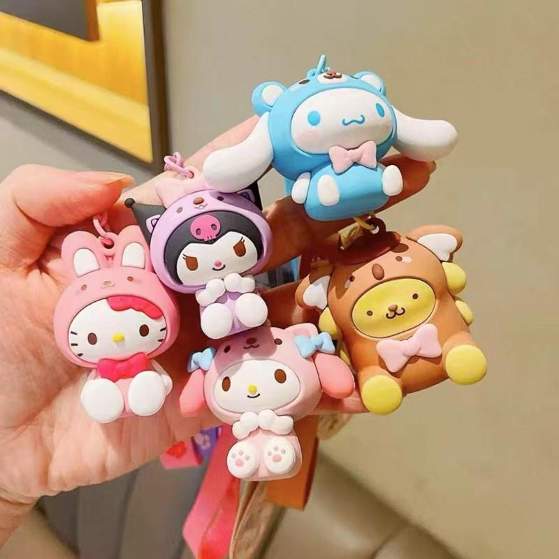 Sanrio Brand Animal Collection HelloKitty Kuromi Melody Cinnamon Dog Pompomin Mini Keychain Pendant - Cute and Collectible Design
