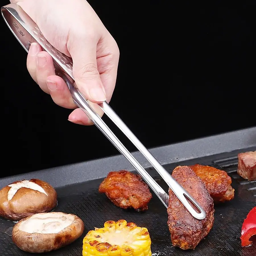 Long Stainless Steel Kitchen Tongs, Non-Slip Heat Resistant BBQ Grill Tongs for Steak Seafood Buffet Salad Barbecue Utensils Cooking Tools