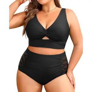 Yonique Women's Plus Size Two Piece Swimsuits - High Waisted Bikini Tummy Control Bathing Suits 2025 Twist Knot Swimwear