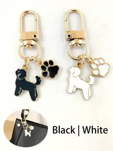 Cute Dog Paw Print Enamel Keychain, Zinc Alloy Pet Pendant with and Gold Silhouette, Perfect for Keys Bags and Cars, Cute Charms Keychain