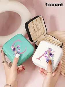 Floral Pattern Jewelry Storage Box, Portable Jewelry Organizer, Zipper Jewelry Storage Box for Rings, Necklaces, and Earrings, Flower