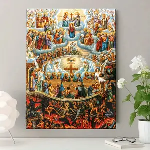 Wooden Frame Canvas Poster - 1 Piece Religious Artwork with Orthodox Cross, Red Devil & Icons - High Quality Canvas for Living Room, Office or Bedroom Decor Photo posters wall decor
