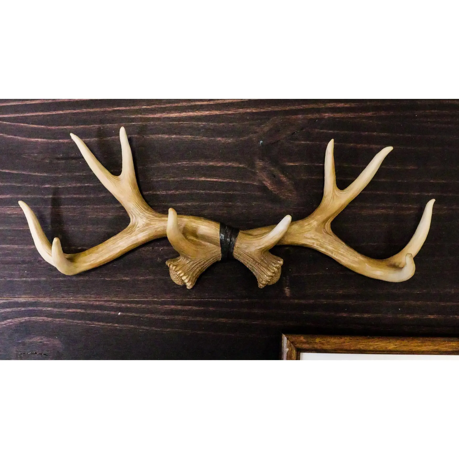 Ebros White Rustic 10 Point Stag Deer Antlers Rack Wall Plaque 17"W Coat Hooks