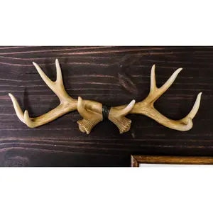 Ebros White Rustic 10 Point Stag Deer Antlers Rack Wall Plaque 17"W Coat Hooks
